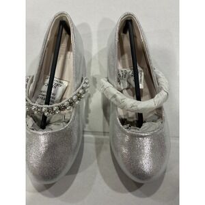David B. Gold Glitter Iridescent Flower Bow Little Girls Dress Shoes  US Size 11